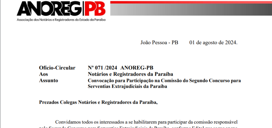  Anoreg/PB convoca notários e registradores para participarem da Comissão do 2º Concurso para Serventias Extrajudiciais da Paraíba